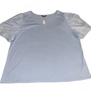 Bloomchic Women's Size 26 Light Blue Short Sleeve Top NWT Puff Floral